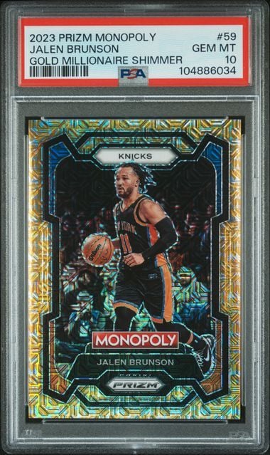 Graded 2023 Panini Prizm Monopoly Jalen Brunson #59 Gold Millionaire Shimmer /500 Basketball Card PSA 10 Gem Mint
