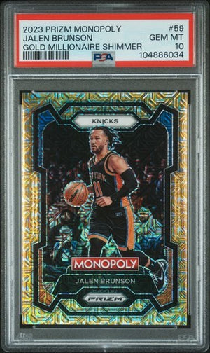 Graded 2023 Panini Prizm Monopoly Jalen Brunson #59 Gold Millionaire Shimmer /500 Basketball Card PSA 10 Gem Mint