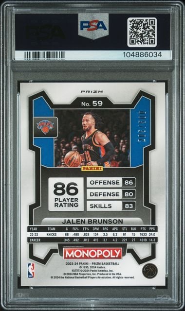 Graded 2023 Panini Prizm Monopoly Jalen Brunson #59 Gold Millionaire Shimmer /500 Basketball Card PSA 10 Gem Mint
