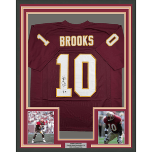 Framed Autographed/Signed Derrick Brooks 35x39 Florida State FSU Maroon College Football Jersey Beckett BAS COA