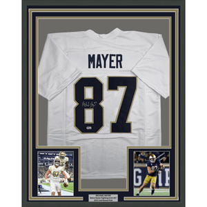 Framed Autographed/Signed Michael Mayer 35x39 Notre Dame White College Football Jersey Beckett BAS COA