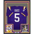 Framed Autographed/Signed Derrius Guice 35x39 LSU Purple College Football Jersey JSA COA