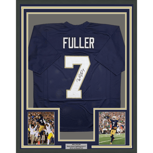 Framed Autographed/Signed Will Fuller 35x39 Notre Dame Blue College Football Jersey JSA COA