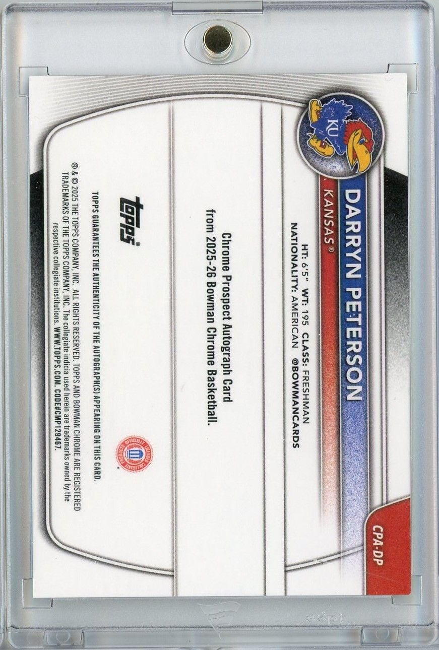 2025 Topps Bowman U Chrome Darryn Peterson #CPADP Green Reptilian /99 Auto Rookie RC Basketball Card