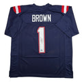 Autographed/Signed AJ A.J. Brown New England Blue Football Jersey Beckett BAS COA