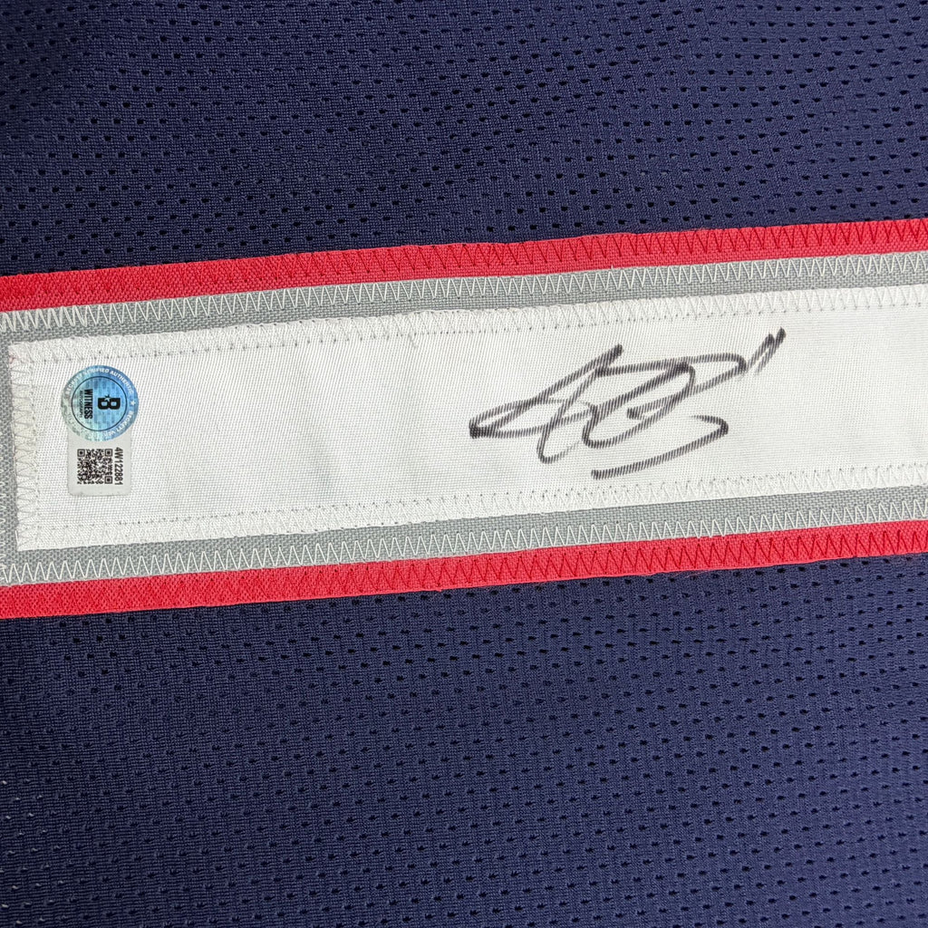 Autographed/Signed AJ A.J. Brown New England Blue Football Jersey Beckett BAS COA