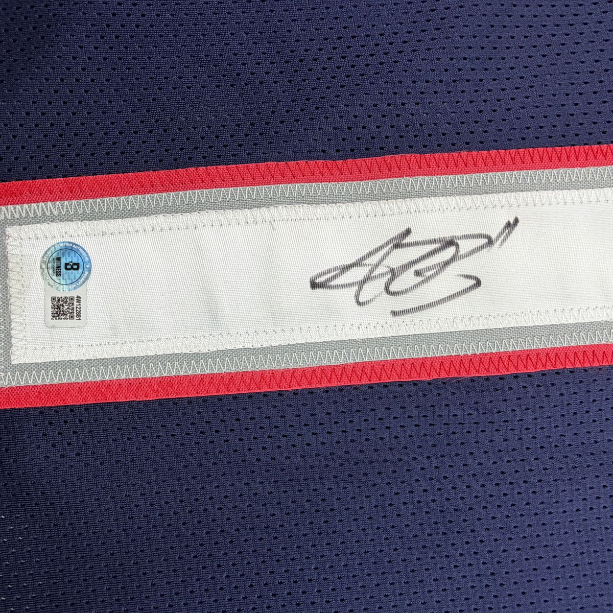 Autographed/Signed AJ A.J. Brown New England Blue Football Jersey Beckett BAS COA