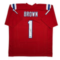Autographed/Signed AJ A.J. Brown New England Red Football Jersey Beckett BAS COA