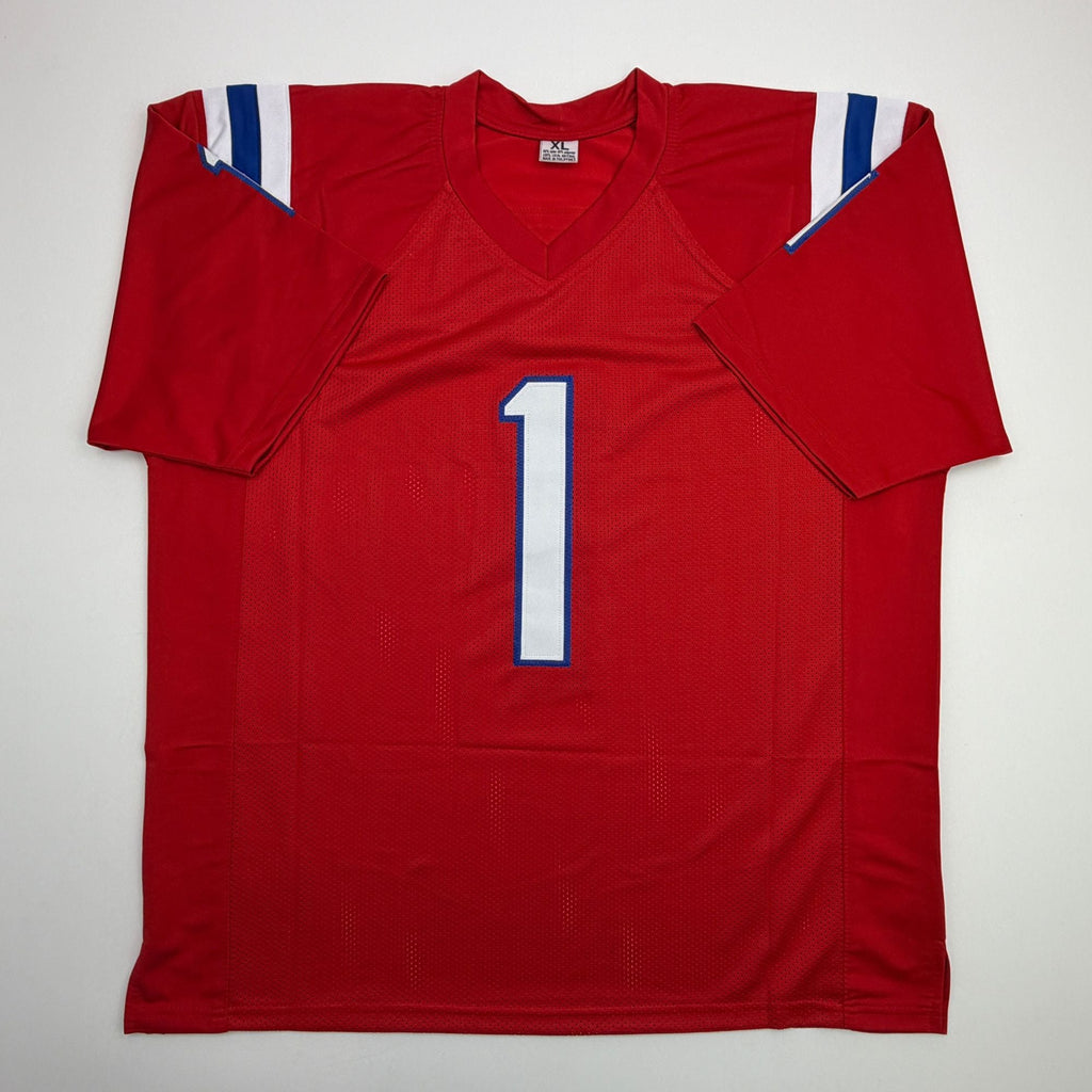 Autographed/Signed AJ A.J. Brown New England Red Football Jersey Beckett BAS COA