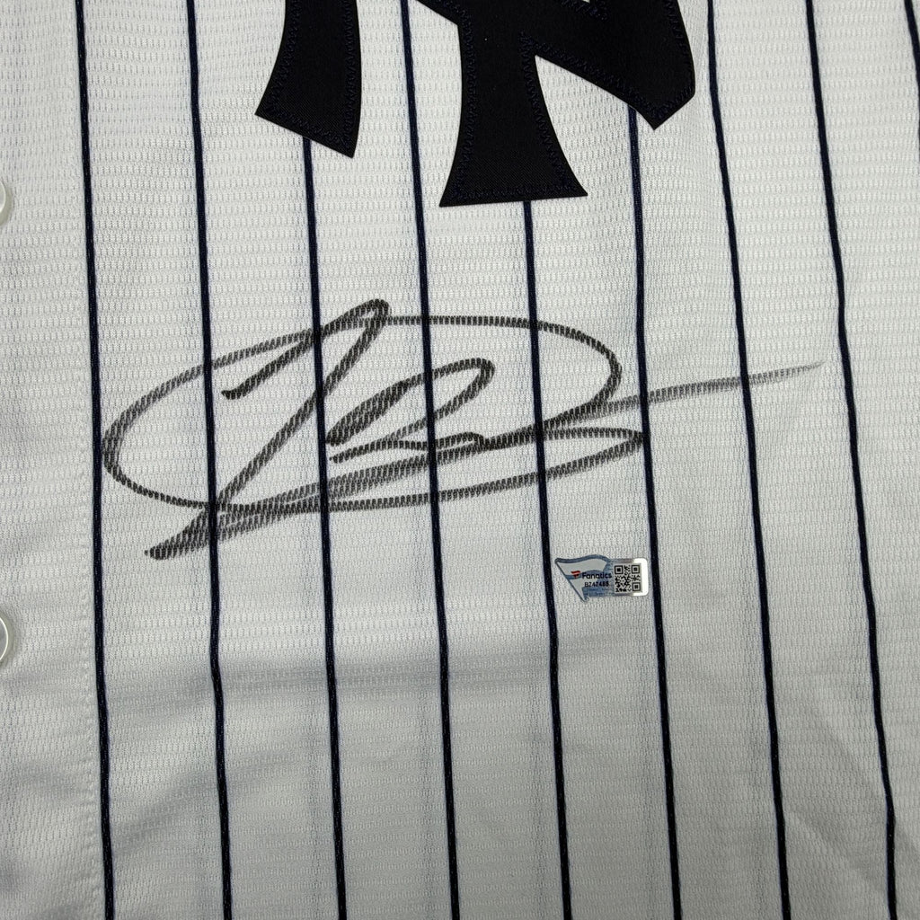 Autographed/Signed Jasson Dominguez New York Yankees Pinstripe Authentic Baseball Jersey Fanatics & MLB COA