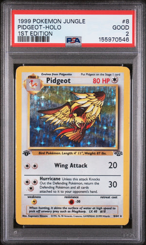 Graded 1999 Pokemon Jungle Pidgeot-Holo #8 1st Edition Trading Card Game PSA 2 Good
