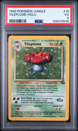 Graded 1999 Pokemon Jungle Vileplume-Holo #15 Trading Card Game PSA 3 Very Good