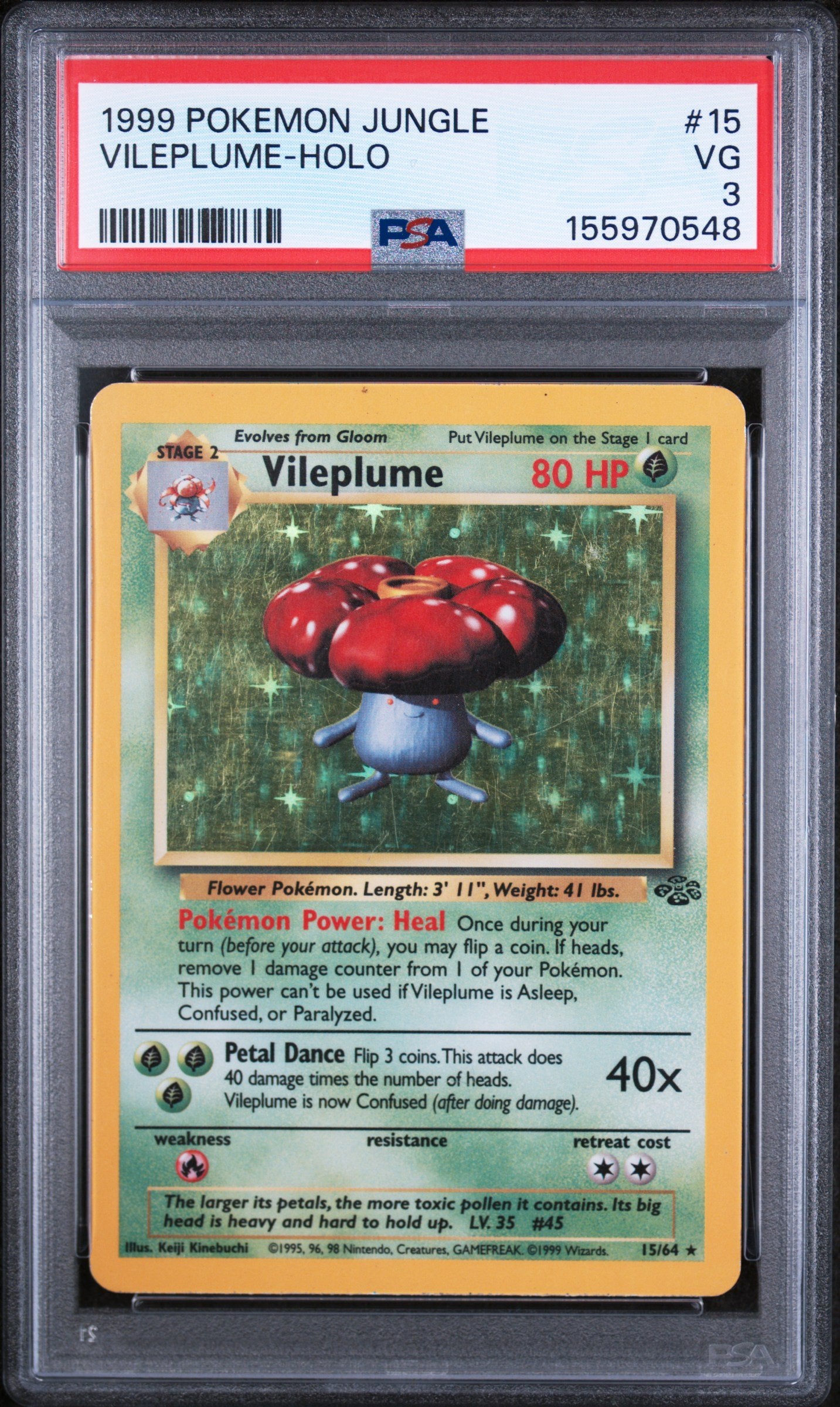 Graded 1999 Pokemon Jungle Vileplume-Holo #15 Trading Card Game PSA 3 Very Good