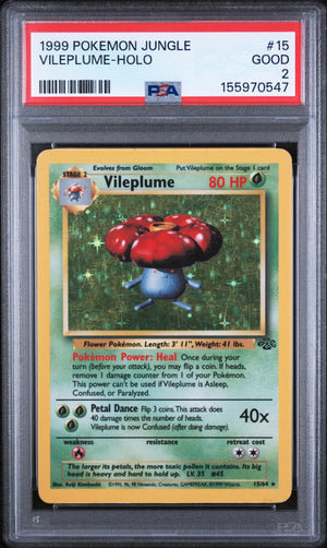 Graded 1999 Pokemon Jungle Vileplume-Holo #15 Trading Card Game PSA 2 Good