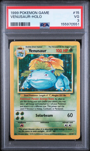 Graded 1999 Pokemon Game Venusaur-Holo #15 Trading Card Game PSA 3 Very Good