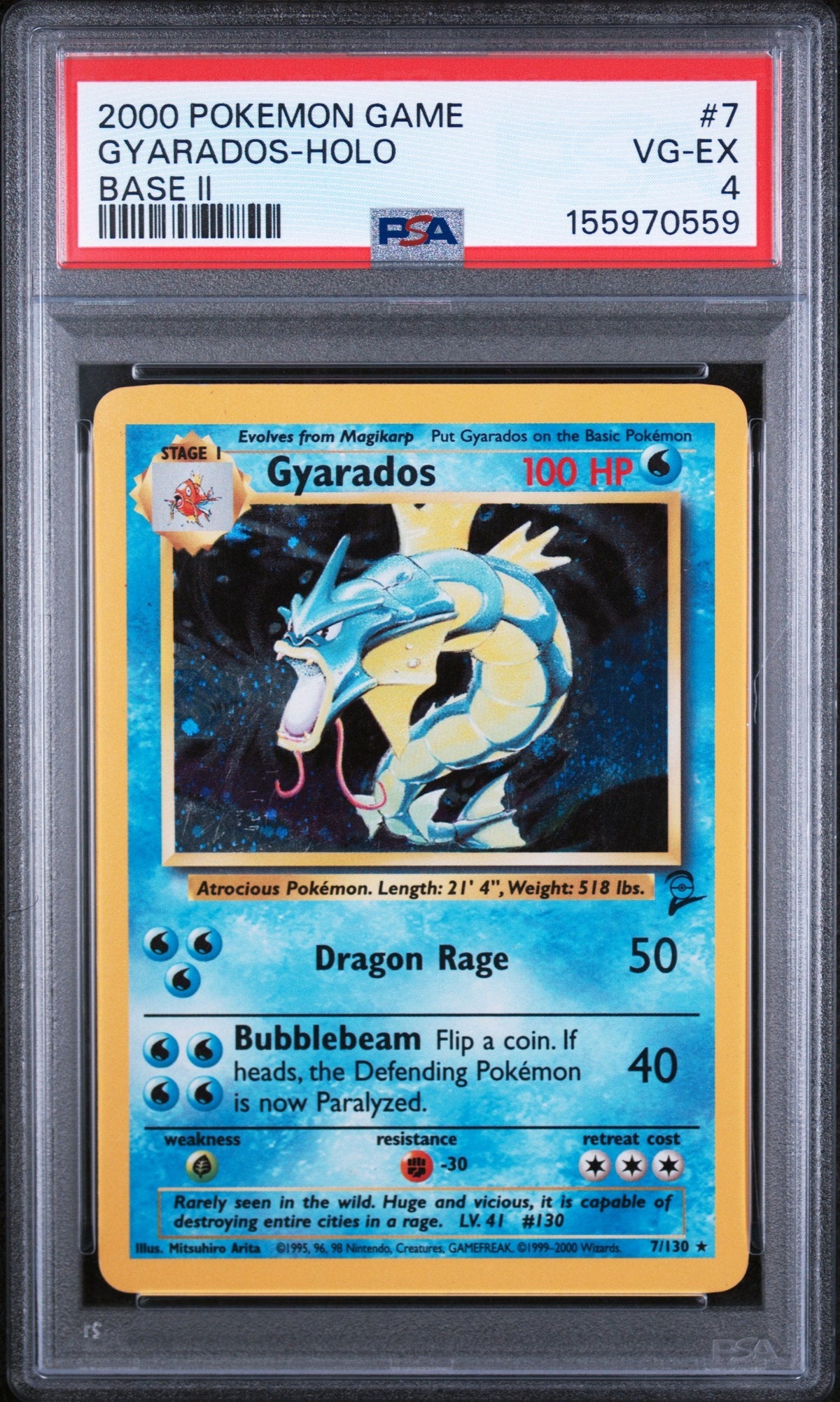 Graded 2000 Pokemon Game Base Ii Gyarados-Holo #7 Trading Card Game PSA 4 Very Good