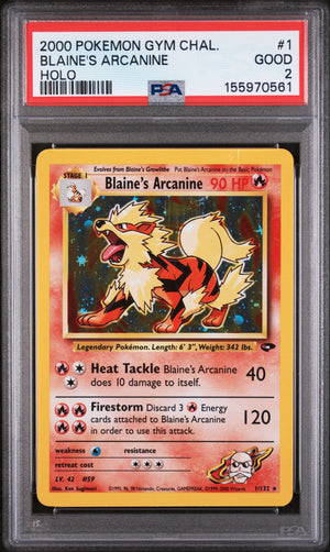 Graded 2000 Pokemon Gym Challenge Blaine's Arcanine #1 Trading Card Game PSA 2 Good