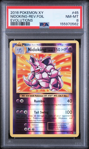 Graded 2016 Pokemon Xy Evolutions Nidoking-Rev.Foil #45 Trading Card Game PSA 8 Near Mint