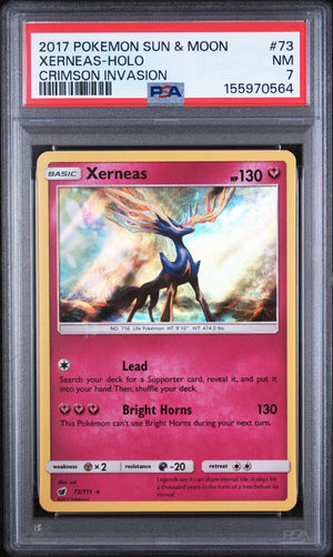 Graded 2017 Pokemon Sun & Moon Crimson Invasion Xerneas-Holo #73 Trading Card Game PSA 7 Near Mint