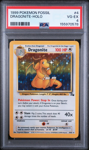 Graded 1999 Pokemon Fossil Dragonite-Holo #4 Trading Card Game PSA 4 Very Good