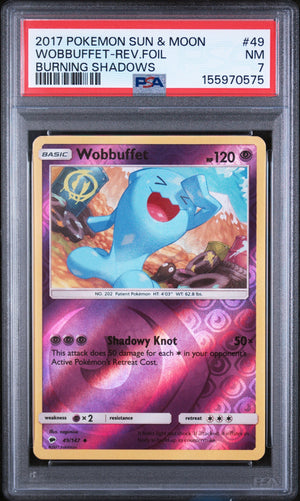 Graded 2017 Pokemon Sun & Moon Burning Shadows Wobbuffet-Rev.Foil #49 Trading Card Game PSA 7 Near Mint