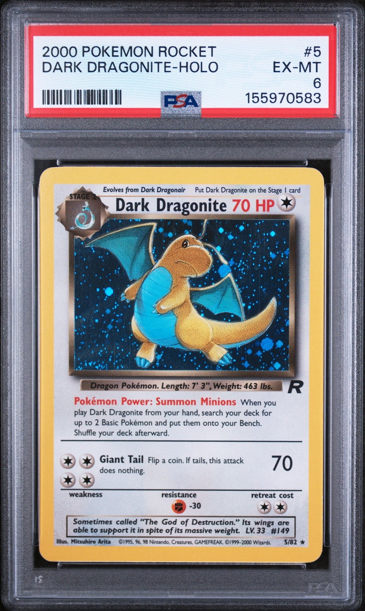 Graded 2000 Pokemon Rocket Dark Dragonite-Holo #5 Trading Card Game PSA 6 Excellent
