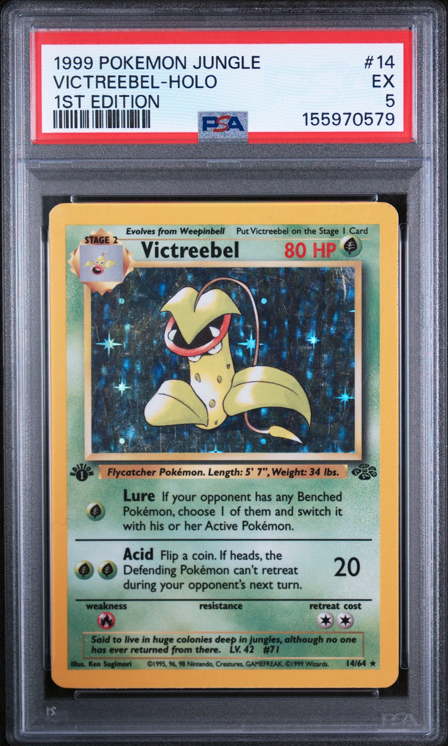Graded 1999 Pokemon Jungle Victreebel-Holo #14 1st Edition Trading Card Game PSA 5 Excellent