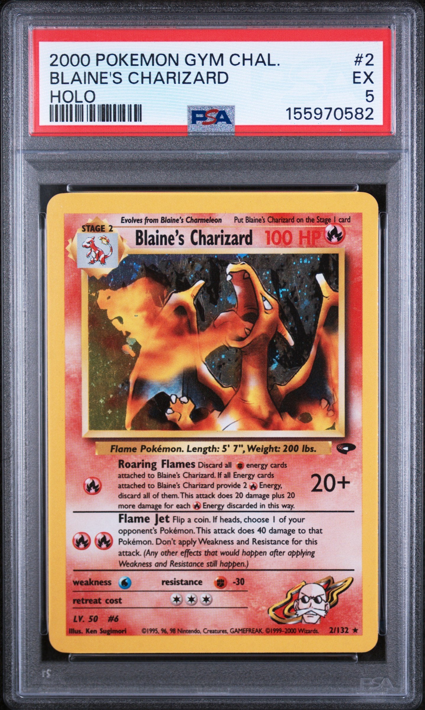 Graded 2000 Pokemon Gym Challenge Blaine's Charizard #2 Trading Card Game PSA 5 Excellent
