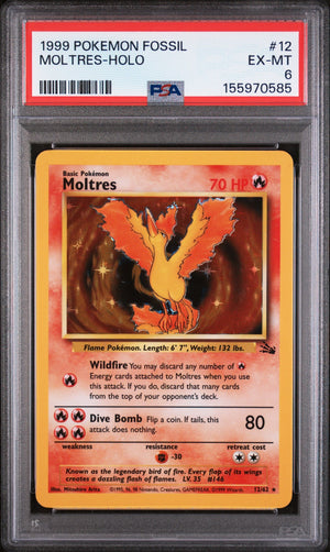 Graded 1999 Pokemon Fossil Moltres-Holo #12 Trading Card Game PSA 6 Excellent