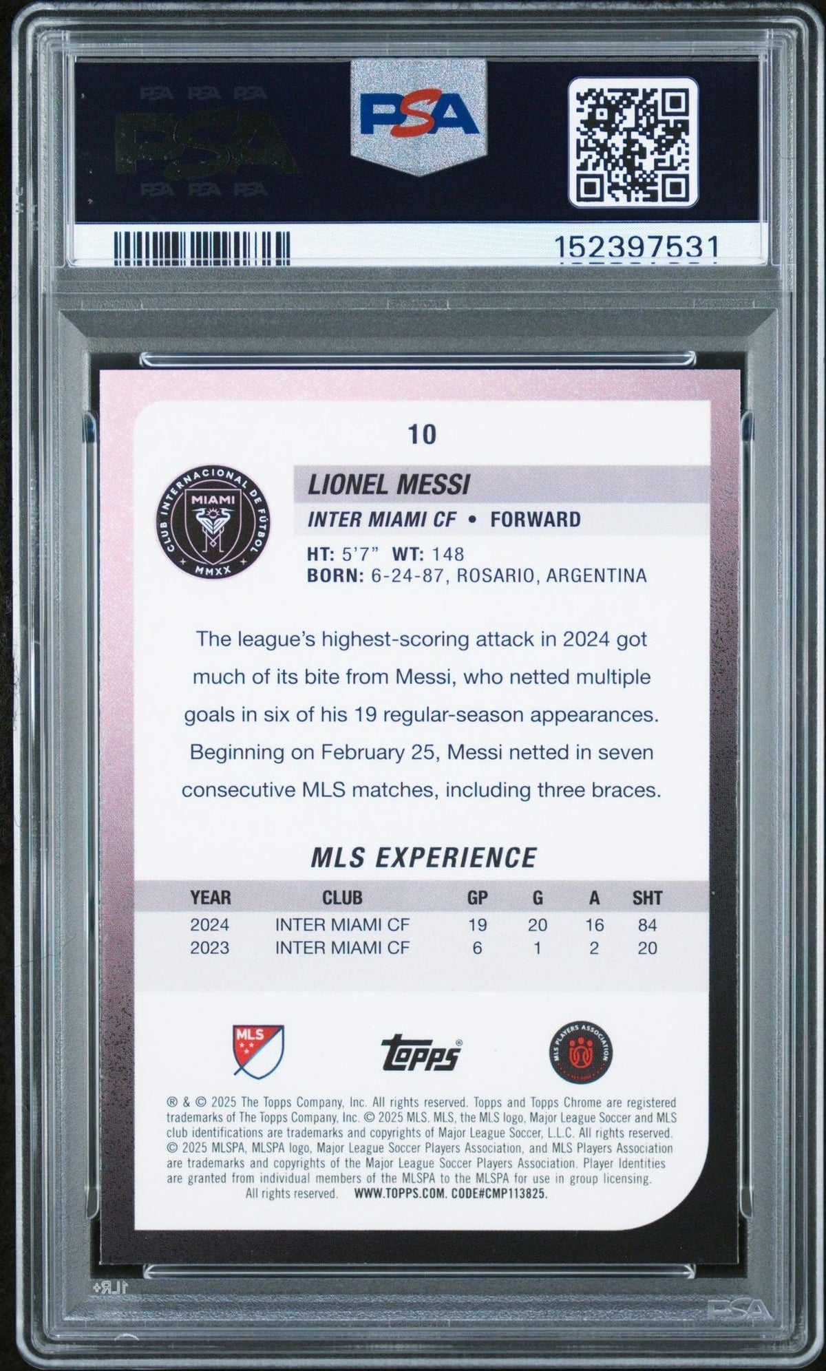 Graded 2025 Topps Chrome MLS Lionel Messi #10 Soccer Card PSA 10 Gem Mint