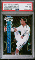 Graded 2021 Leaf Pro Set Metal Cristiano Ronaldo #S-01 #/50 Blue Wave Soccer Card PSA 10 Gem Mint