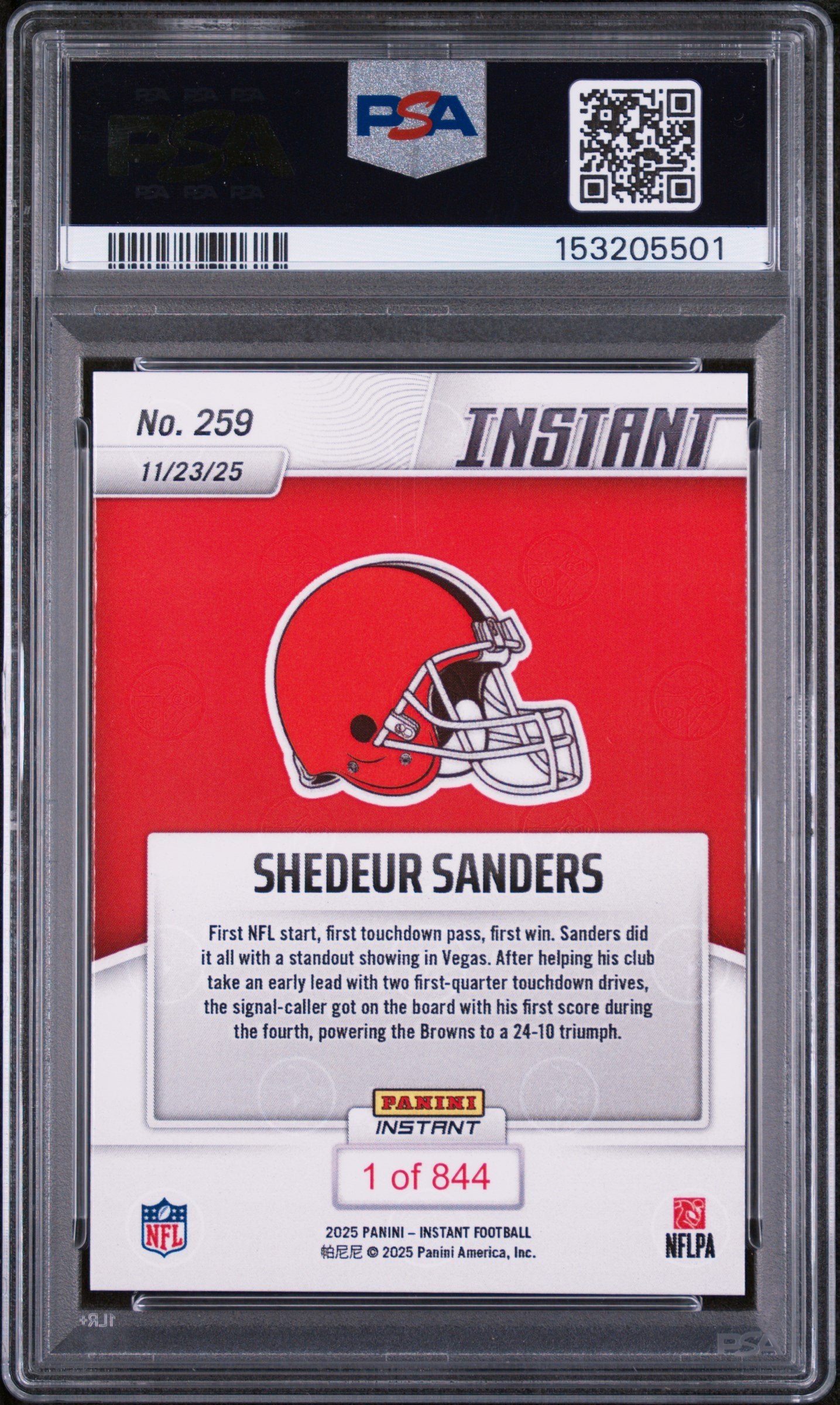 Graded 2025 Panini Instant Shedeur Sanders #259 Rookie RC Football Card PSA 10 Gem Mint