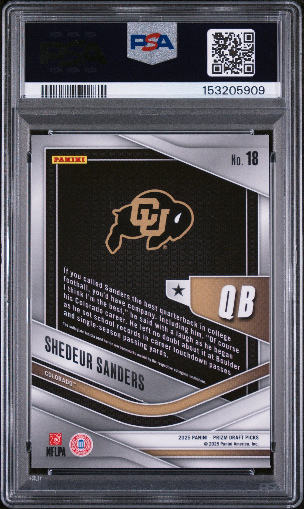 Graded 2025 Panini Prizm Draft Picks Shedeur Sanders #18 Trophy Hunting Rookie RC Football Card PSA 9 Mint