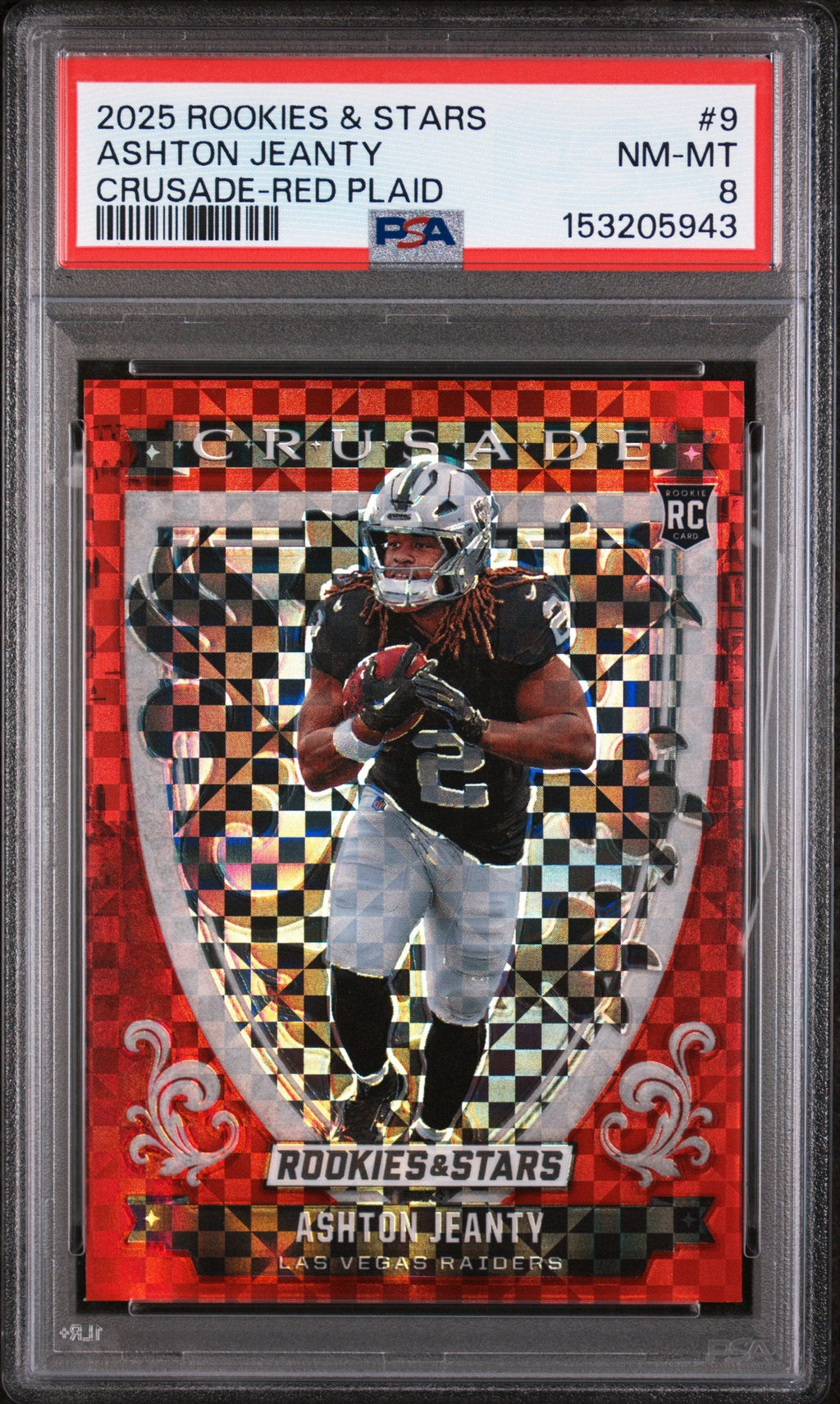 Graded 2025 Panini Rookies & Stars Ashton Jeanty #9 Crusade Red Plaid Rookie RC Football Card PSA 8 Near Mint