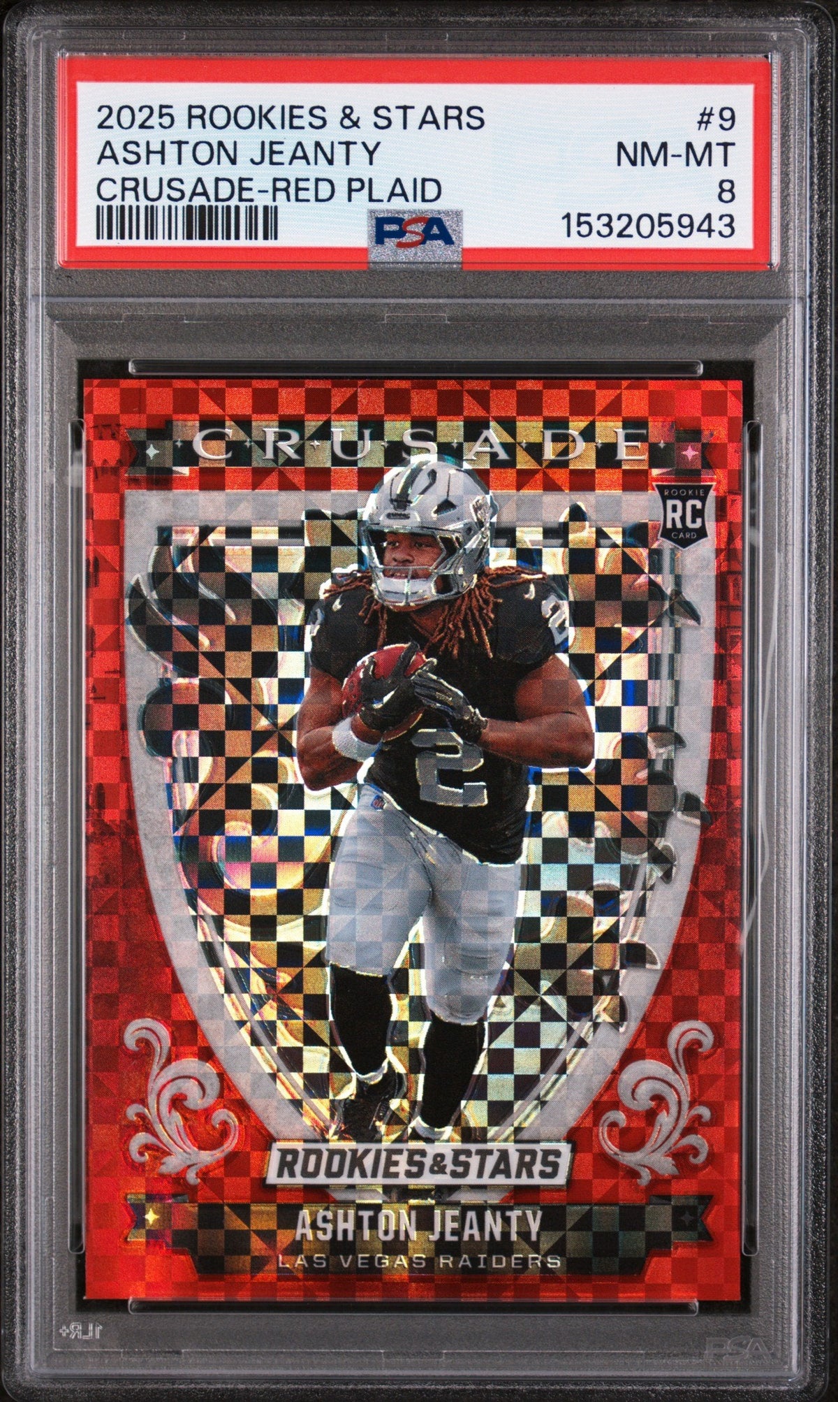 Graded 2025 Panini Rookies & Stars Ashton Jeanty #9 Crusade Red Plaid Rookie RC Football Card PSA 8 Near Mint