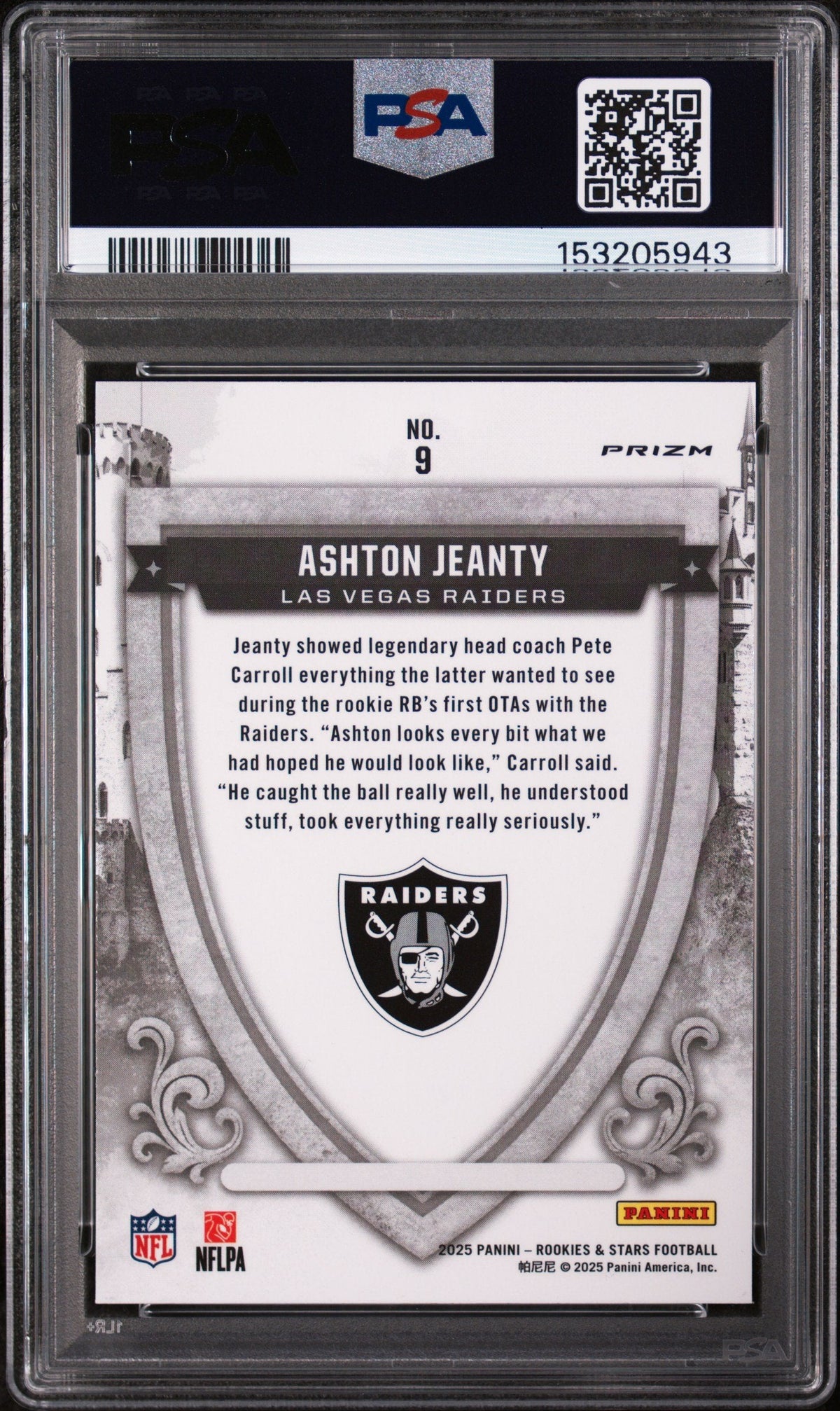 Graded 2025 Panini Rookies & Stars Ashton Jeanty #9 Crusade Red Plaid Rookie RC Football Card PSA 8 Near Mint
