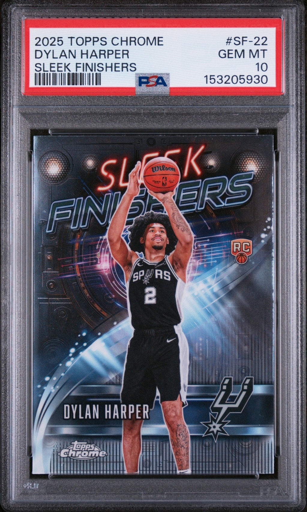 Graded 2025 Topps Chrome Dylan Harper #SF-22 Sleek Finishers Rookie RC Basketball Card PSA 10 Gem Mint
