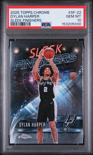 Graded 2025 Topps Chrome Dylan Harper #SF-22 Sleek Finishers Rookie RC Basketball Card PSA 10 Gem Mint