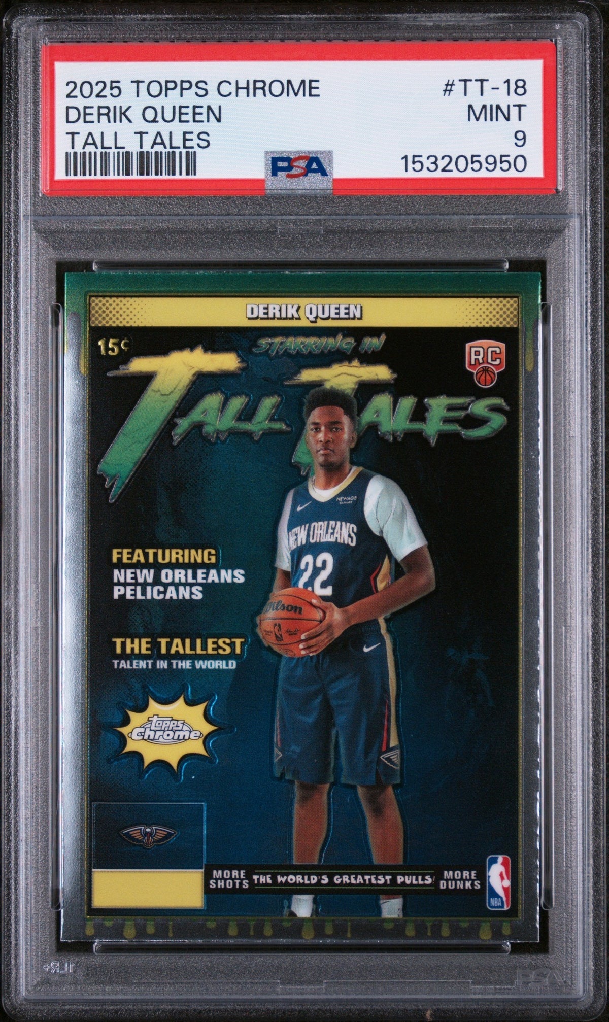 Graded 2025 Topps Chrome Derik Queen #TT-18 Tall Tales Rookie RC Basketball Card PSA 9 Mint