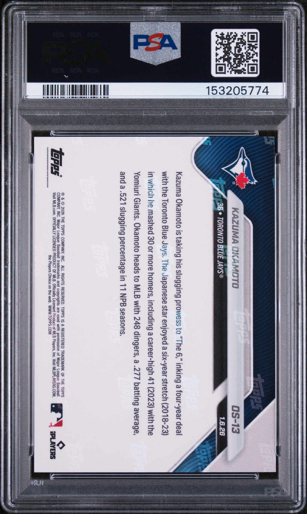 Graded 2026 Topps Now Kazuma Okamoto #OS-13 Rookie RC Baseball Card PSA 9 Mint