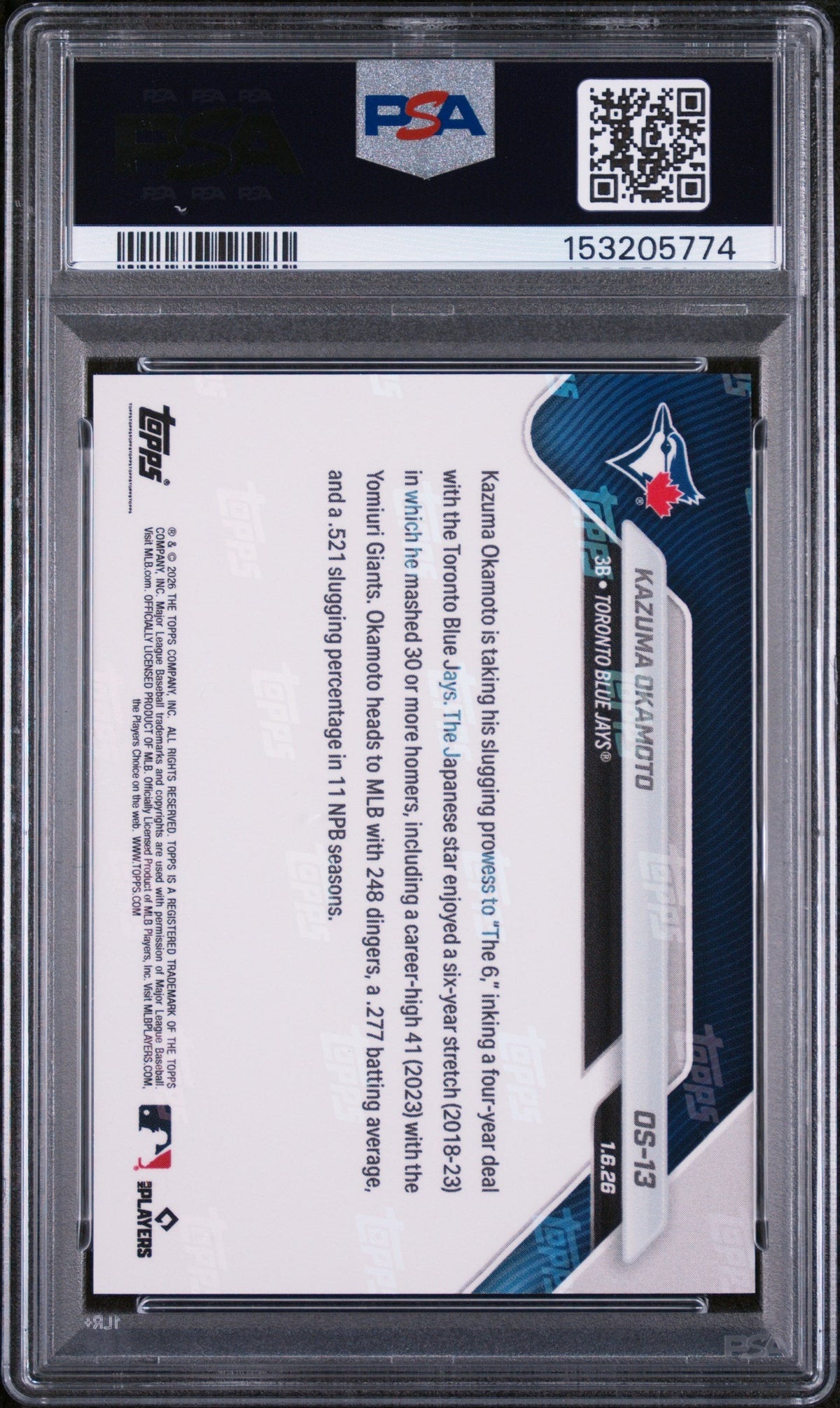 Graded 2026 Topps Now Kazuma Okamoto #OS-13 Rookie RC Baseball Card PSA 9 Mint