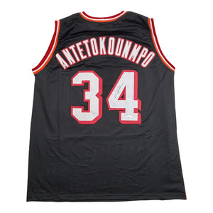 Autographed/Signed Giannis Antetokounmpo Miami Heat Black Retro Basketball Jersey JSA COA