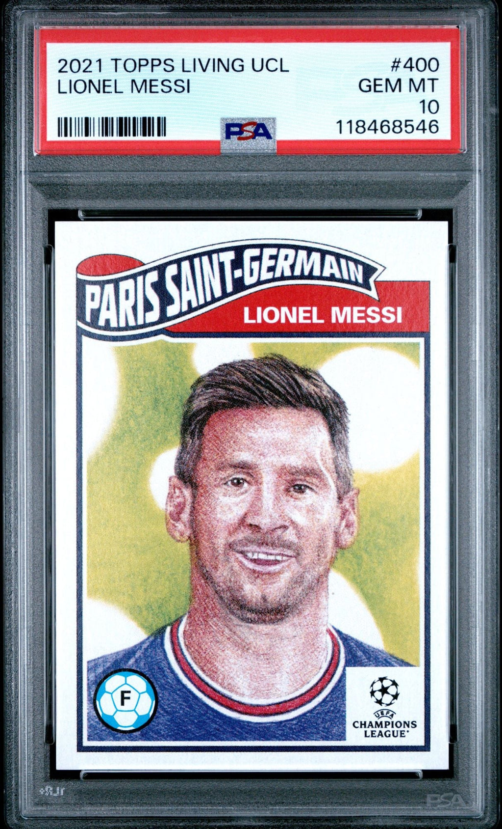 Graded 2021 Topps Living UCL Lionel Messi #33 UEFA Champions League Soccer Card PSA 10 Gem Mint