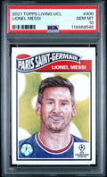 Graded 2021 Topps Living UCL Lionel Messi #33 UEFA Champions League Soccer Card PSA 10 Gem Mint