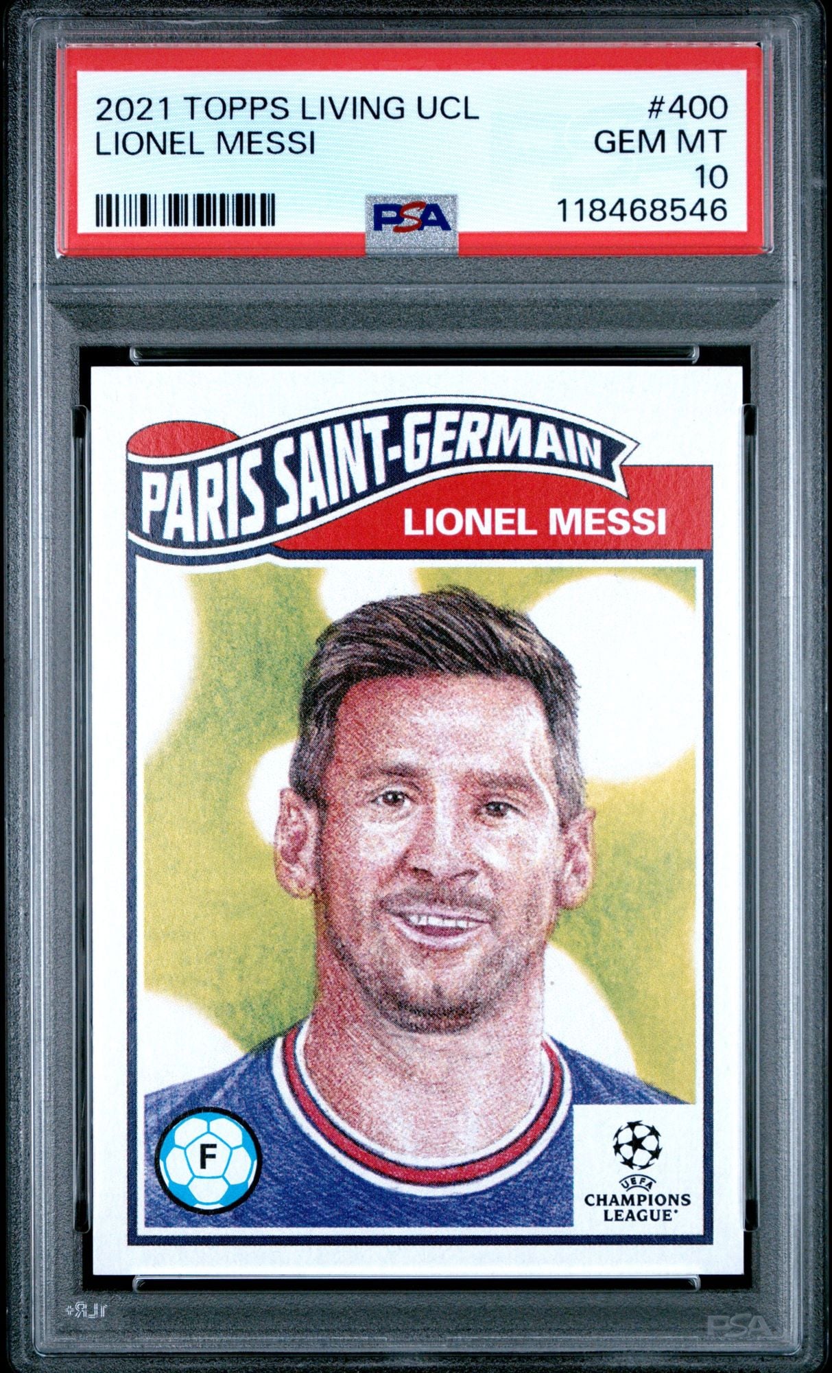 Graded 2021 Topps Living UCL Lionel Messi #33 UEFA Champions League Soccer Card PSA 10 Gem Mint