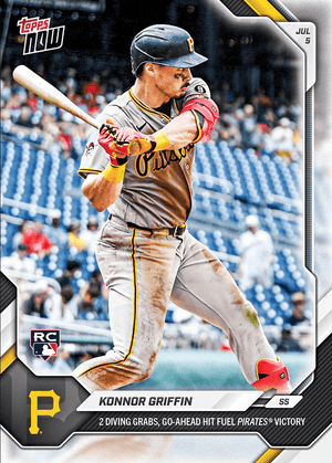 2026 Topps Now Konnor Griffin #417 2 Diving Grabs, Go Ahead Hit Fuel Pirates Win Pittsburgh Pirates Rookie RC Baseball Card