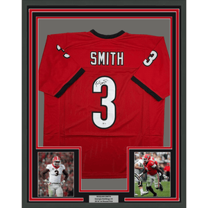 Framed Autographed/Signed Roquan Smith 35x39 Georgia Red College Football Jersey Beckett BAS COA