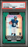 Graded 2024 Panini Prizm Malik Nabers #6 Emergent Green Prizm Rookie RC Football Card PSA 10 Gem Mint