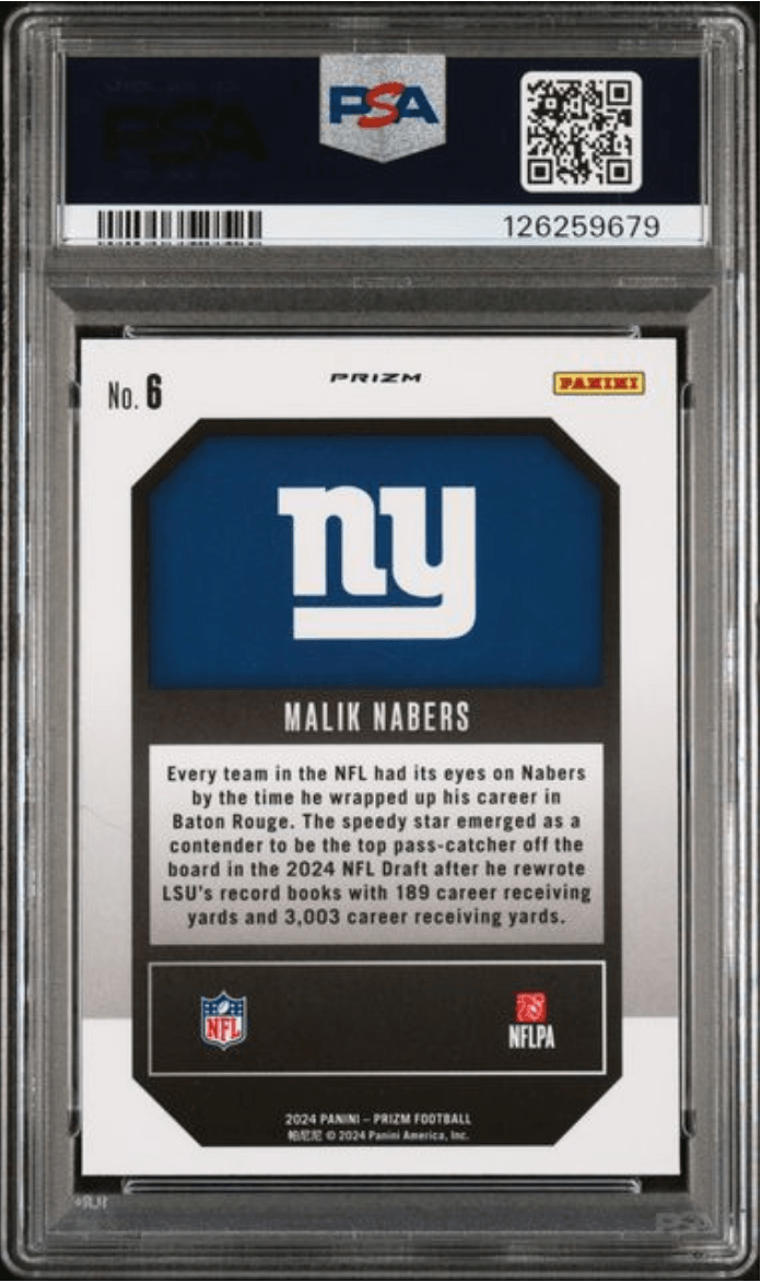 Graded 2024 Panini Prizm Malik Nabers #6 Emergent Green Prizm Rookie RC Football Card PSA 10 Gem Mint