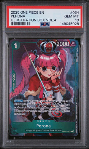 Graded 2025 One Piece Perona #034 OP09 Trading Card Game PSA 10 Gem Mint